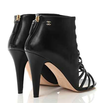 Chanel Lambskin Pearl Open Toe Caged Ankle Boots 39 Black 4 of 11