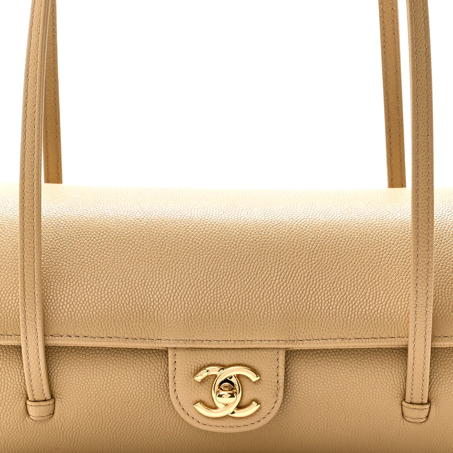 Shiny Caviar Preppy Coco Small Bowling Bag Dark Beige