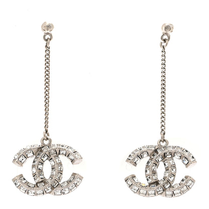Chanel Baguette Crystal CC Drop Earrings Silver 1 of 4