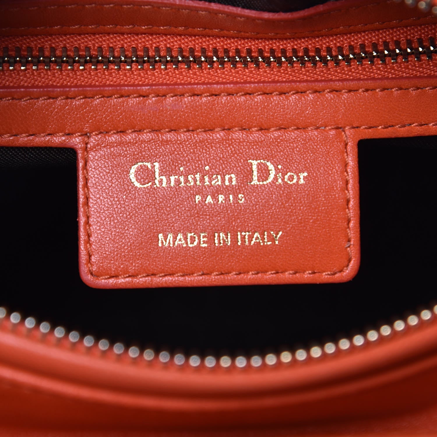Christian Dior Lambskin Cannage Medium Lady Dior Orange 6 of 15