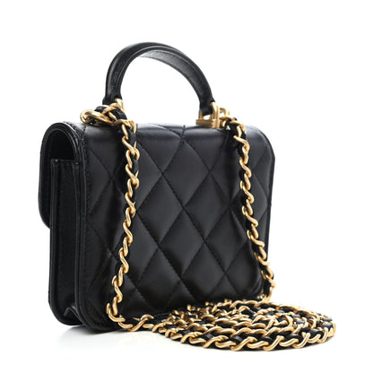 Chanel Lambskin Quilted Top Handle Flap Coin Purse With Chain Black 2 of 4