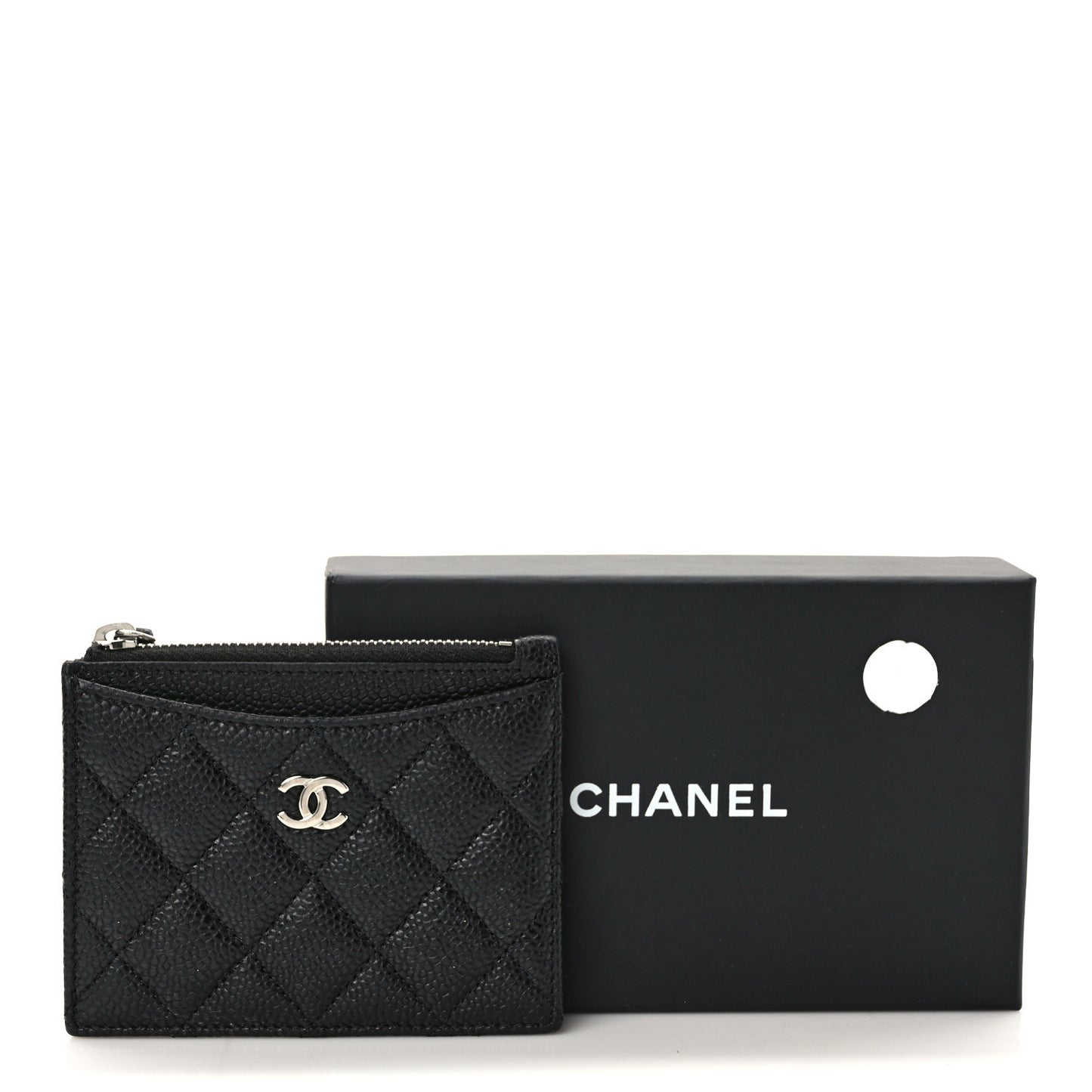 Caviar Quilted CC Zip Card Holder Black
