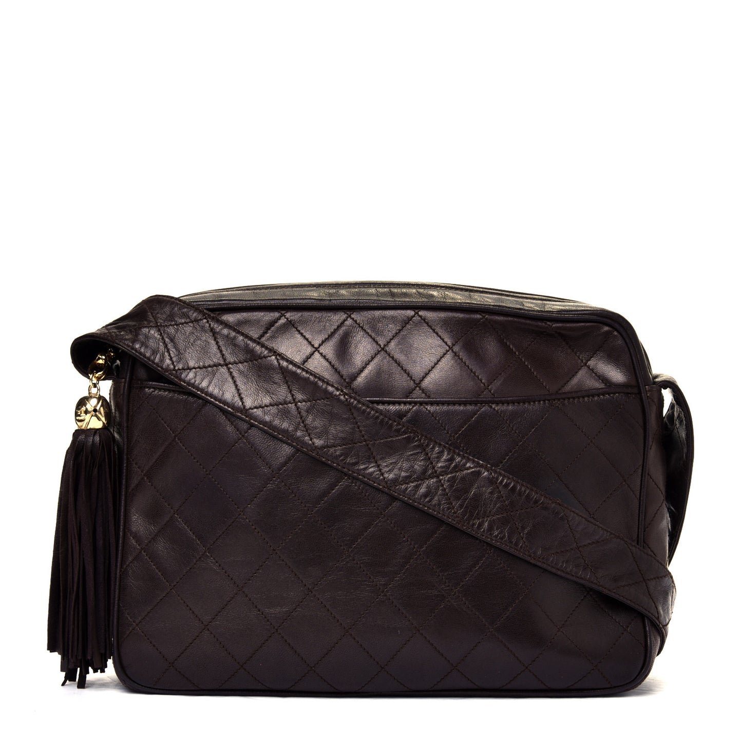 Lambskin Quilted Tassel Camera Bag Brown