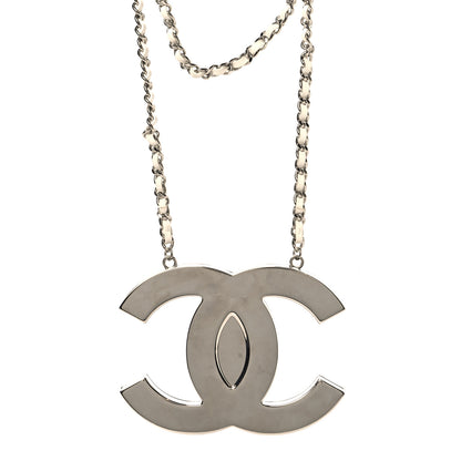Chanel Metal Lambskin CC Mirror Crossbody Necklace Silver White 1 of 6