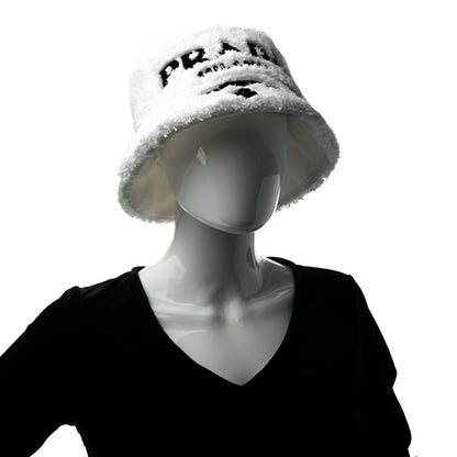 Prada Terry Cloth Logo Embroidered Womens Bucket Hat S White Black 2 of 8
