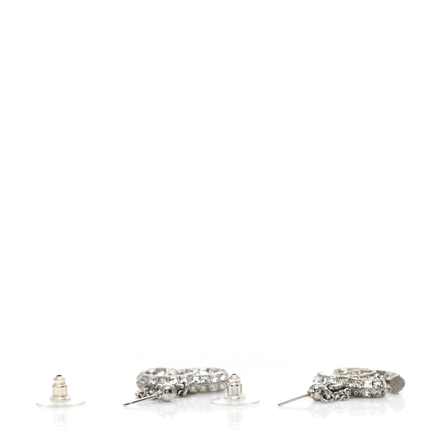 Baguette Crystal CC Drop Earrings Silver