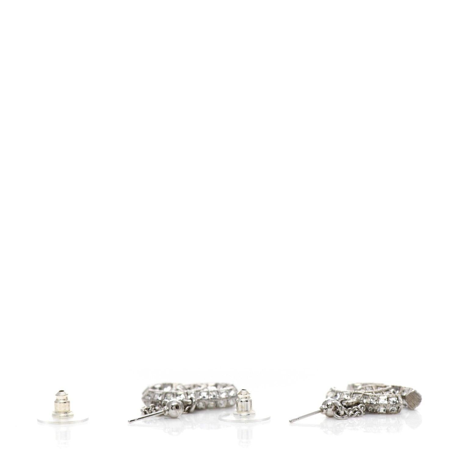 Chanel Baguette Crystal CC Drop Earrings Silver 3 of 5