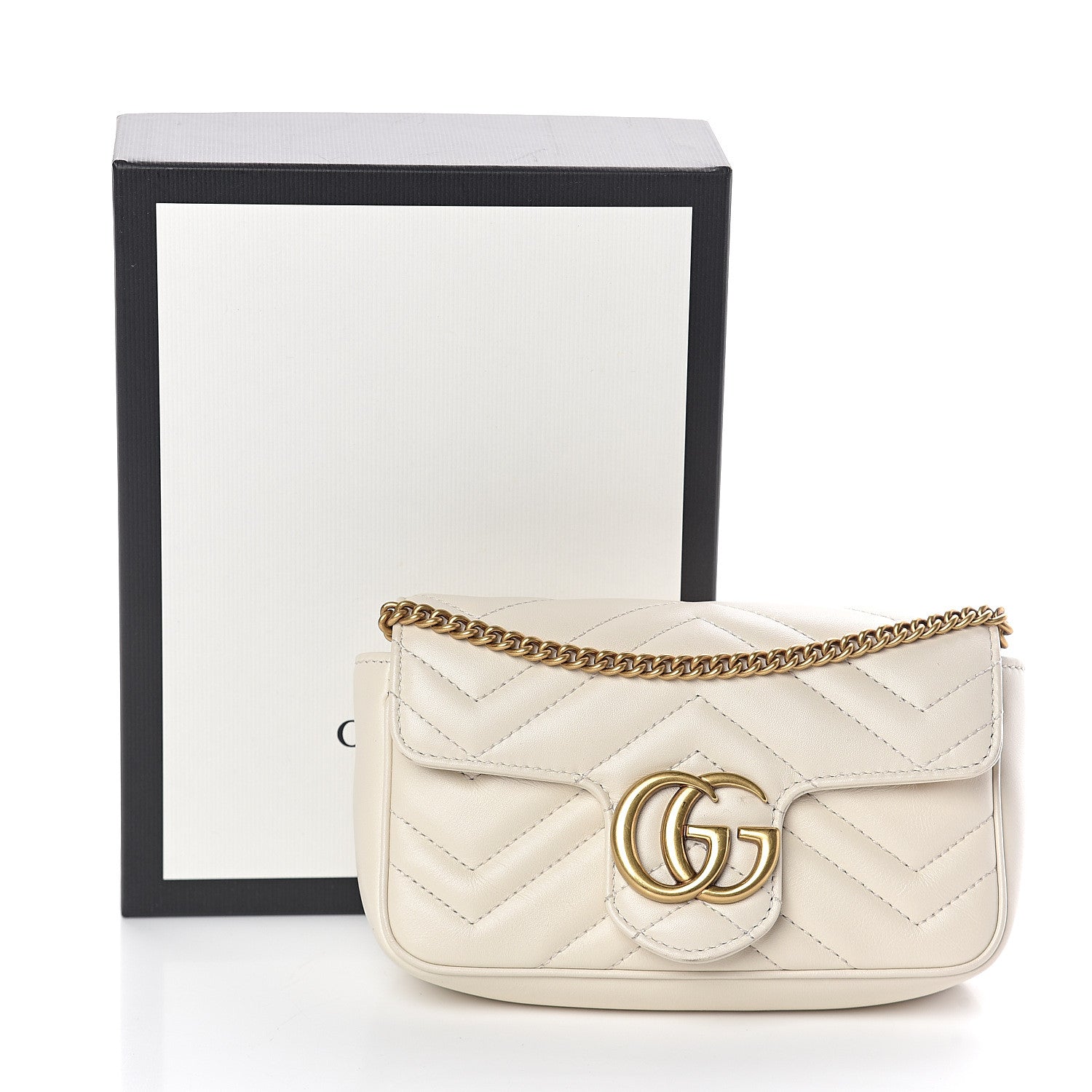 Gucci Calfskin Matelasse Super Mini GG Marmont Shoulder Bag White 9 of 9