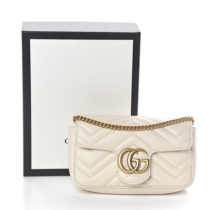 Gucci Calfskin Matelasse Super Mini GG Marmont Shoulder Bag White 9 of 9
