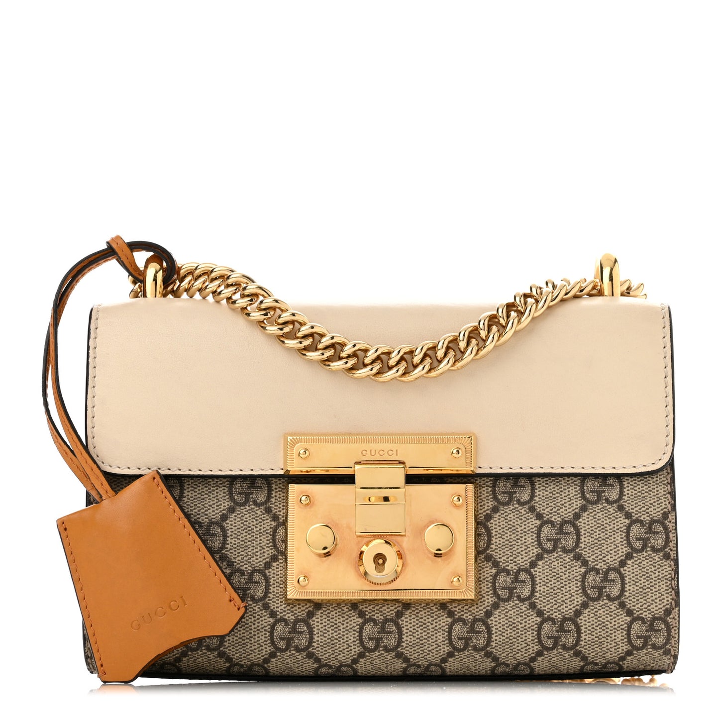 GG Supreme Monogram Calfskin Small Padlock Shoulder Bag Beige Mystic White Sun Oil