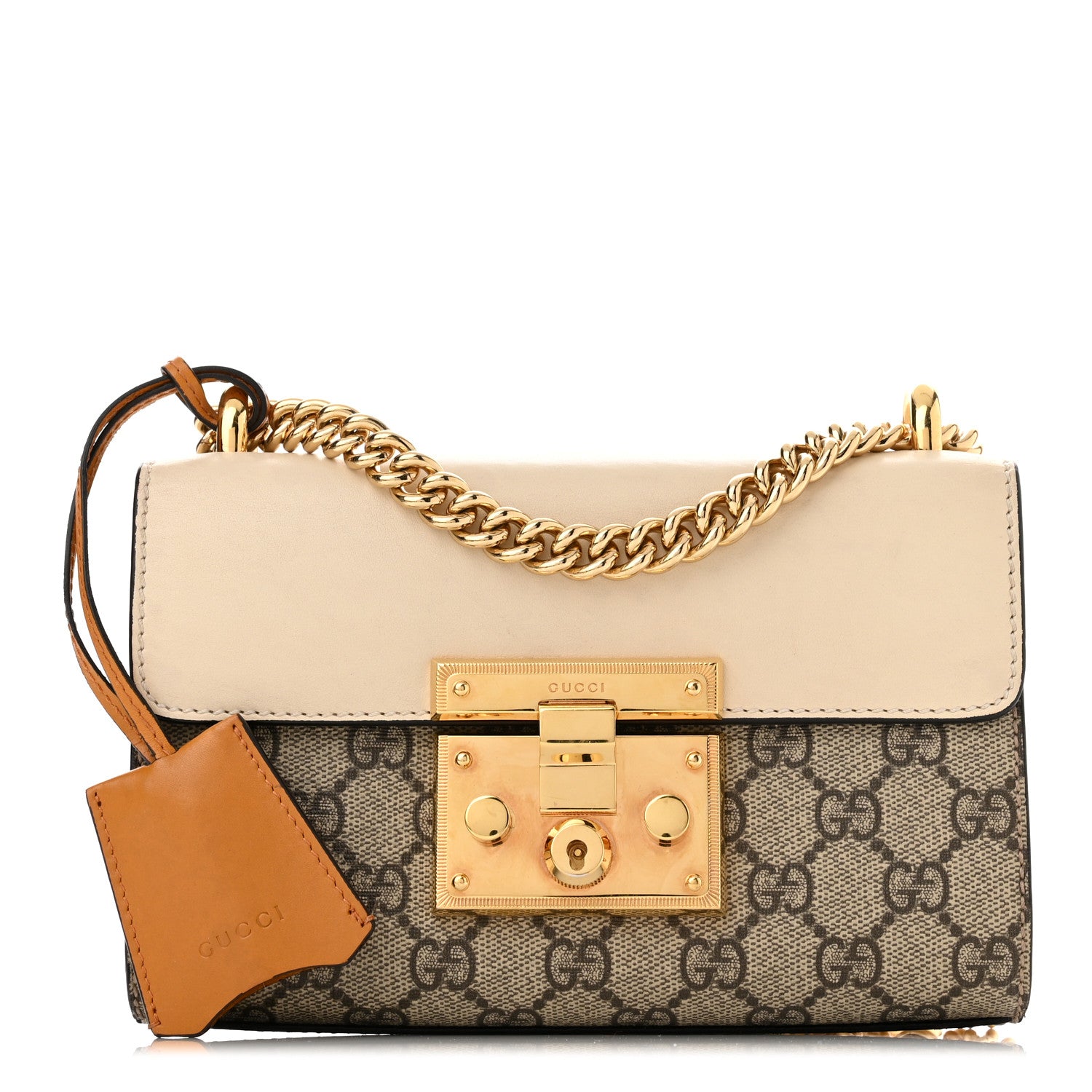 Gucci GG Supreme Monogram Calfskin Small Padlock Shoulder Bag Beige Mystic White Sun Oil 1 of 11