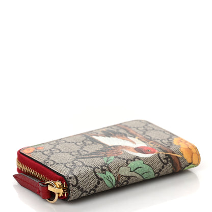 Gucci GG Supreme Monogram Tian Zip Around Card Case Wallet Beige Multicolor Red 5 of 7