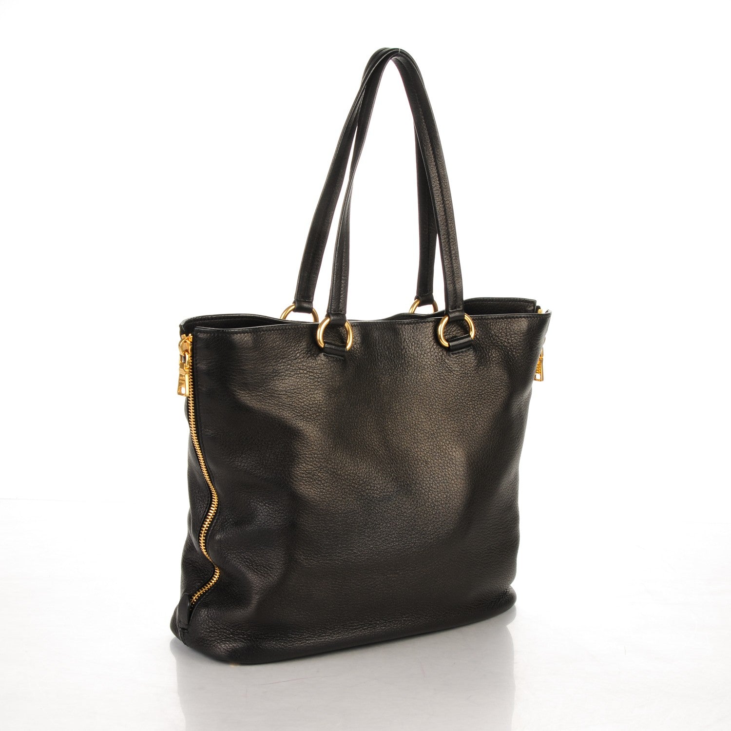 Prada Vitello Daino Side Zip Tote Black 3 of 8