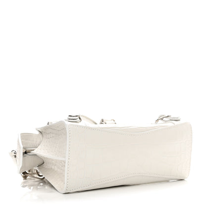 Balenciaga Extra Supple Calfskin Crocodile Embossed Neo Classic Silver Hardware Mini City White 4 of 11