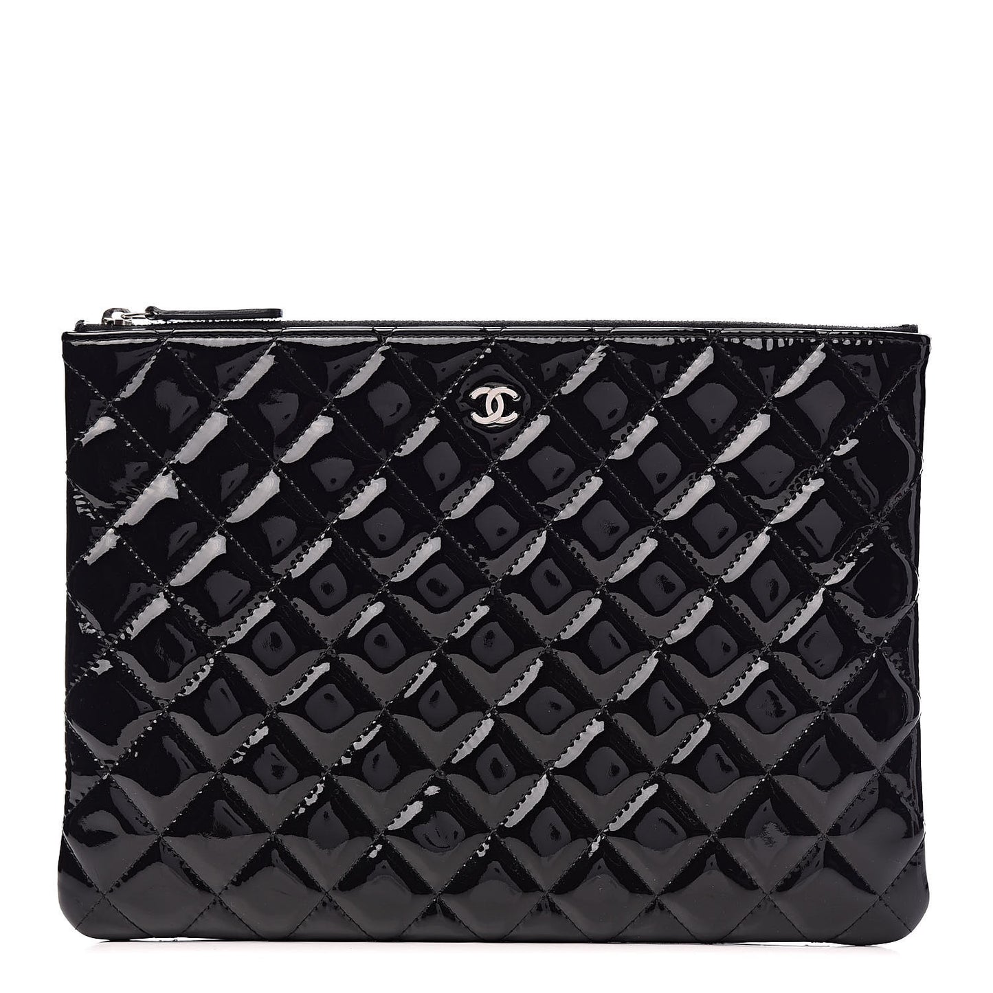 Patent Calfskin Quilted Medium Cosmetic Case Black