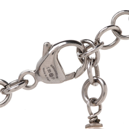 Chanel Crystal Pearl Camellia CC Coco Flapper Bracelet Silver 4 of 5