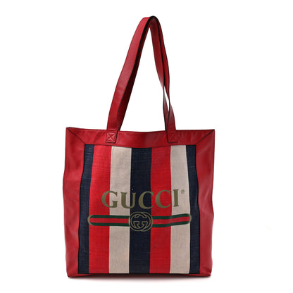 Gucci Canvas Calfskin Sylvie Stripe Logo Mens Tote Red White Blue 1 of 13
