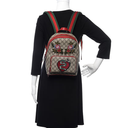 Gucci GG Supreme Monogram Web Kingsnake Heart Embroidered Small Day Backpack Red 2 of 9