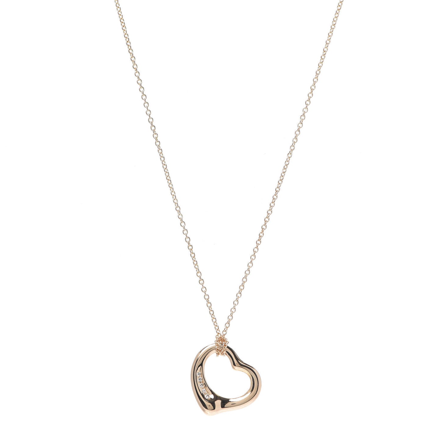 18K Rose Gold Diamond Elsa Peretti Open Heart Pendant Necklace