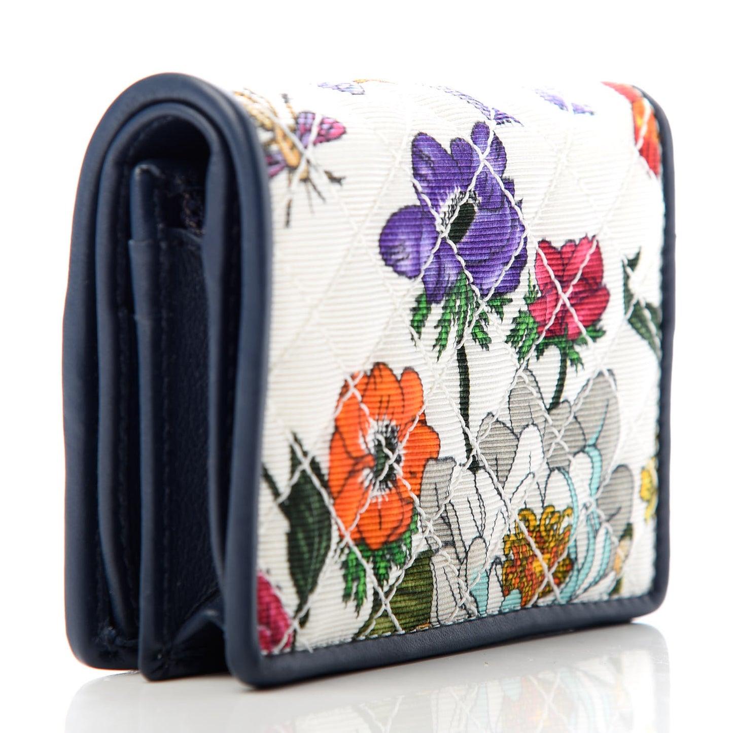 Canvas Flora Floral Trapuntata Zumi Card Case Wallet Great White Multicolor Blue Agata