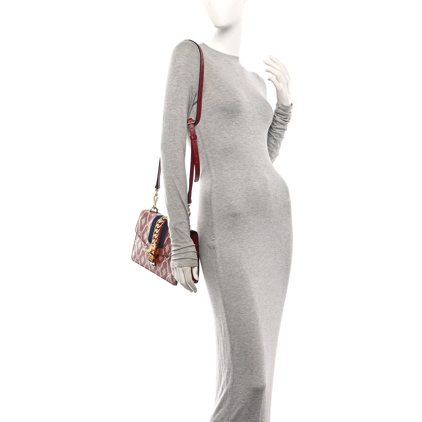 Textured Calfskin Printed Small Sylvie Shoulder Bag Red