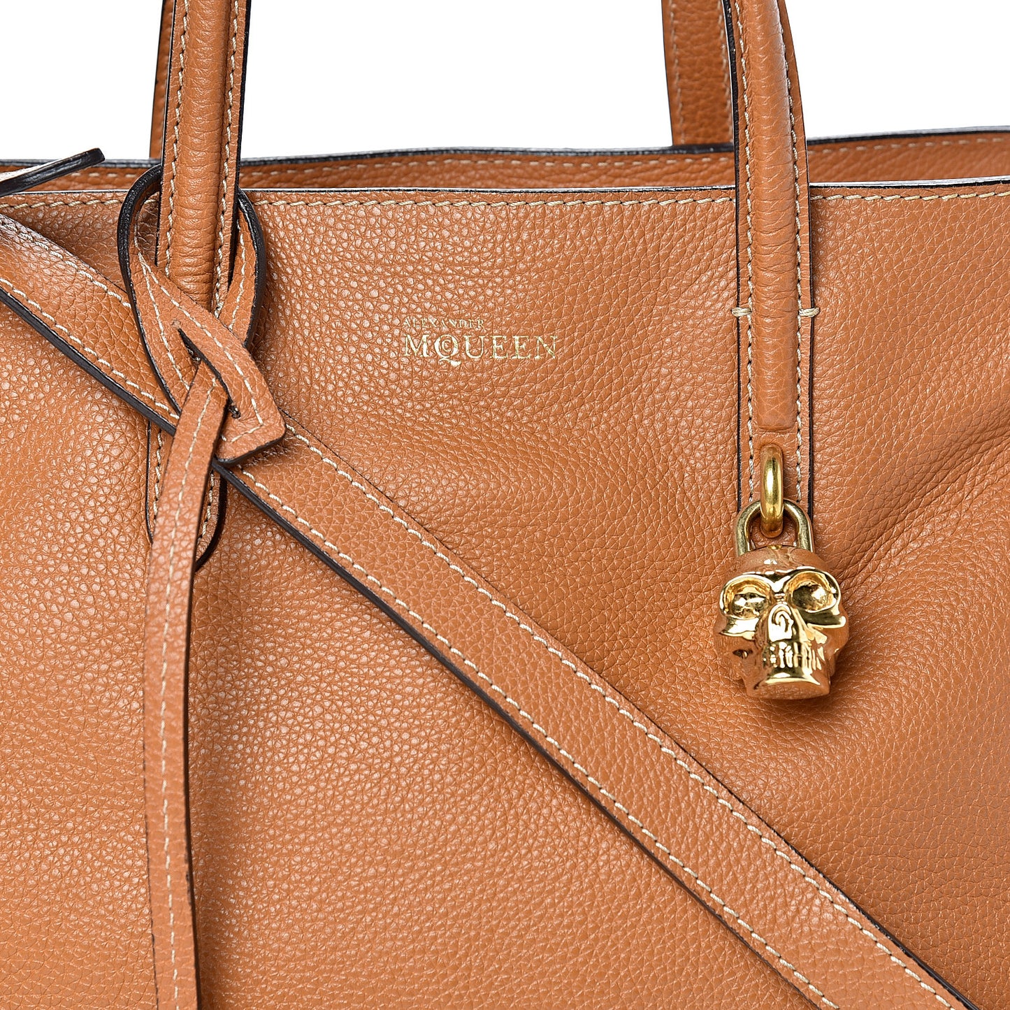 Pebbled Calfskin Small Skull Padlock Zip Around Tote Tan