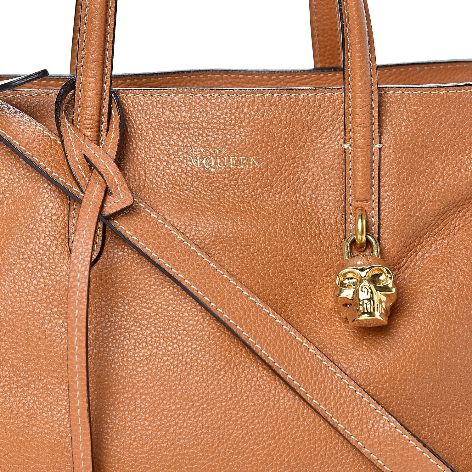 Alexander McQueen Pebbled Calfskin Small Skull Padlock Zip Around Tote Tan 7 of 13