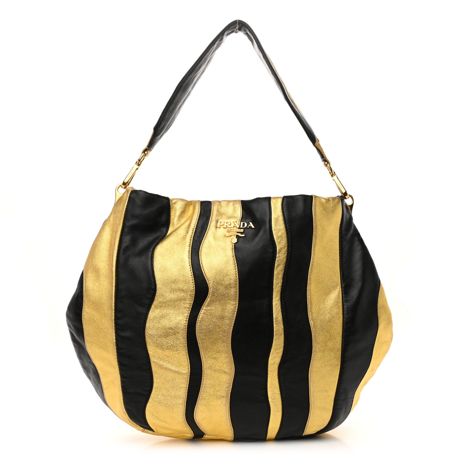 Prada Nappa Mordore Stripes Shoulder Bag Black Oro 1 of 11