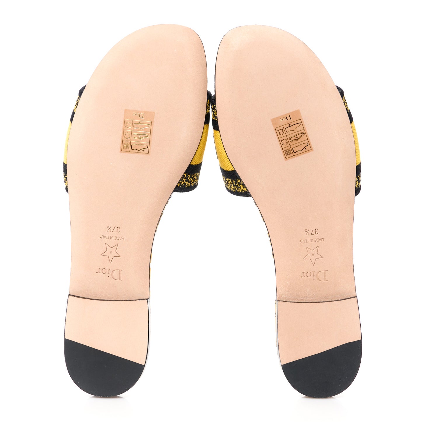 Canvas Union Check Embroidered Dway Flat Slide Sandals 37.5 Black Yellow