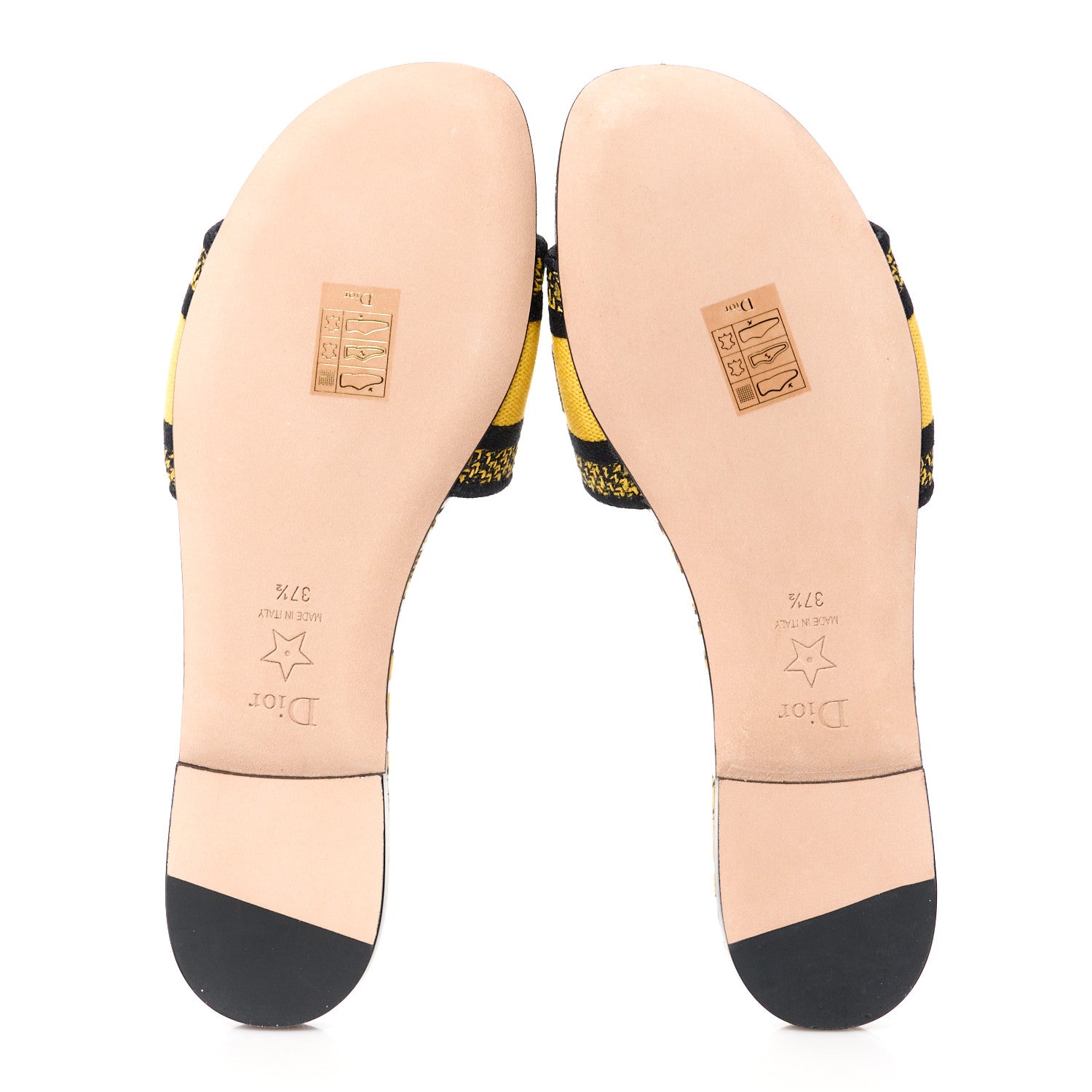 Christian Dior Canvas Union Check Embroidered Dway Flat Slide Sandals 37.5 Black Yellow 5 of 9