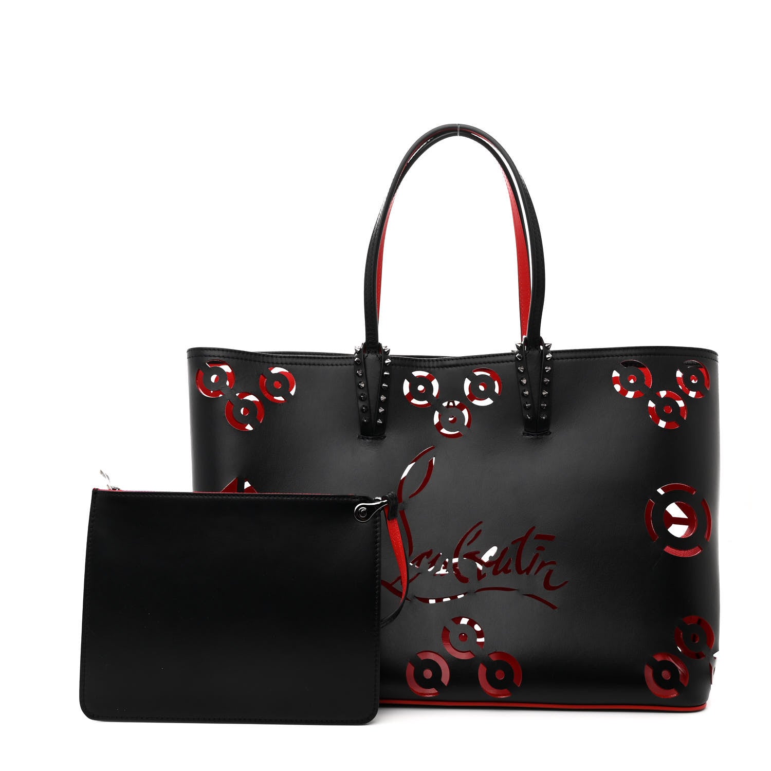 Christian Louboutin Calfskin Loubinthesky Perforated Cabarock Spikes Tote Black 3 of 12