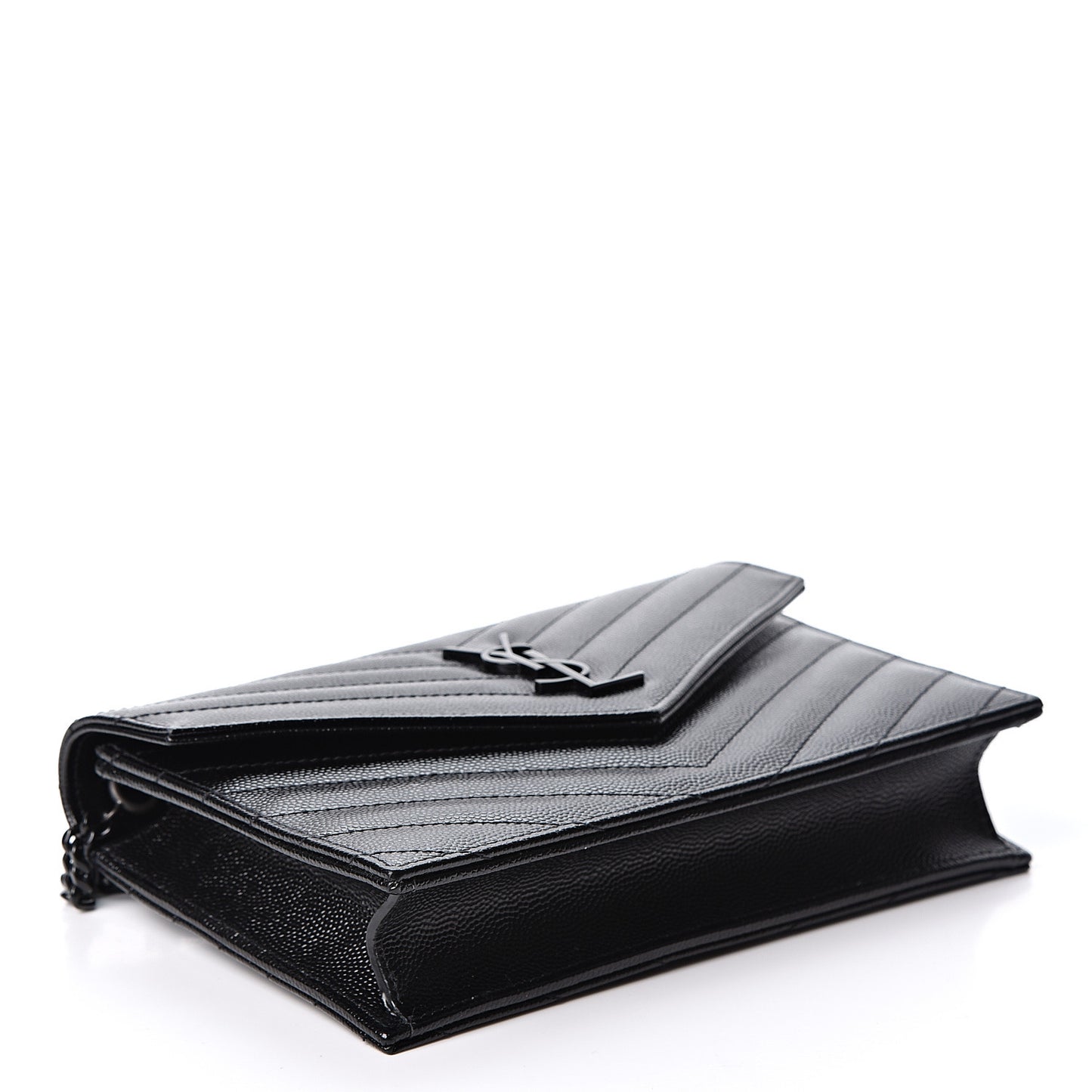Grain De Poudre Matelasse Chevron Monogram Envelope Chain Wallet Black