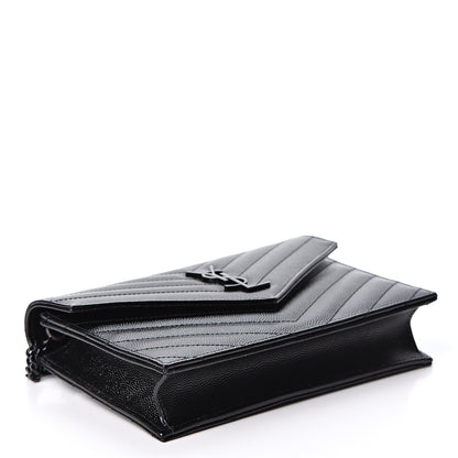 Saint Laurent Grain De Poudre Matelasse Chevron Monogram Envelope Chain Wallet Black 3 of 10