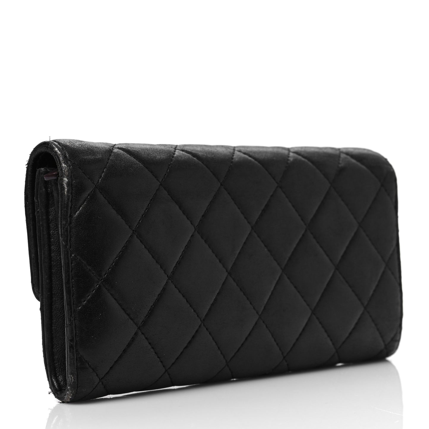 Lambskin Quilted Large Gusset Flap Wallet Black