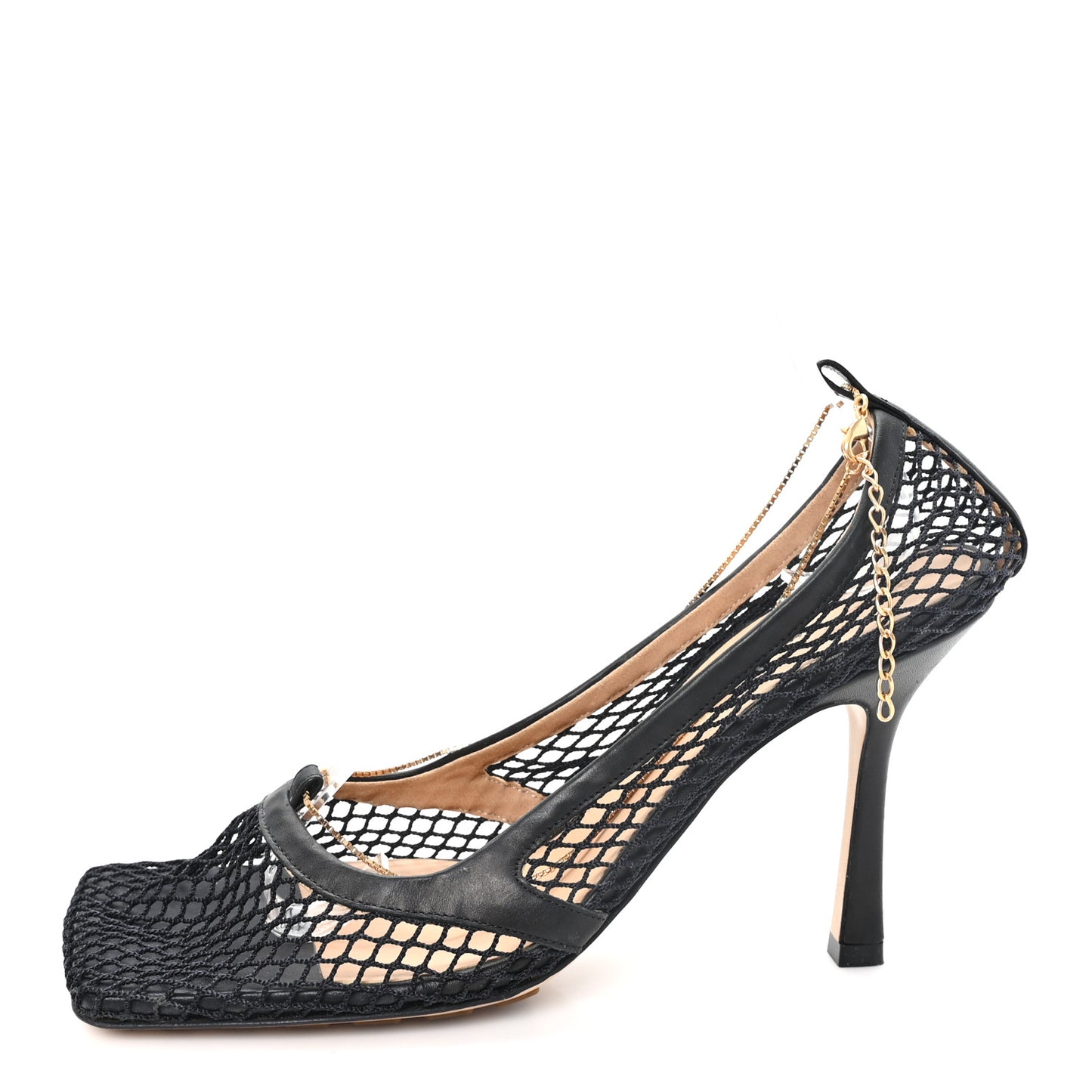Mesh Calfskin Stretch Chain Strap 90mm Pumps 39 Black