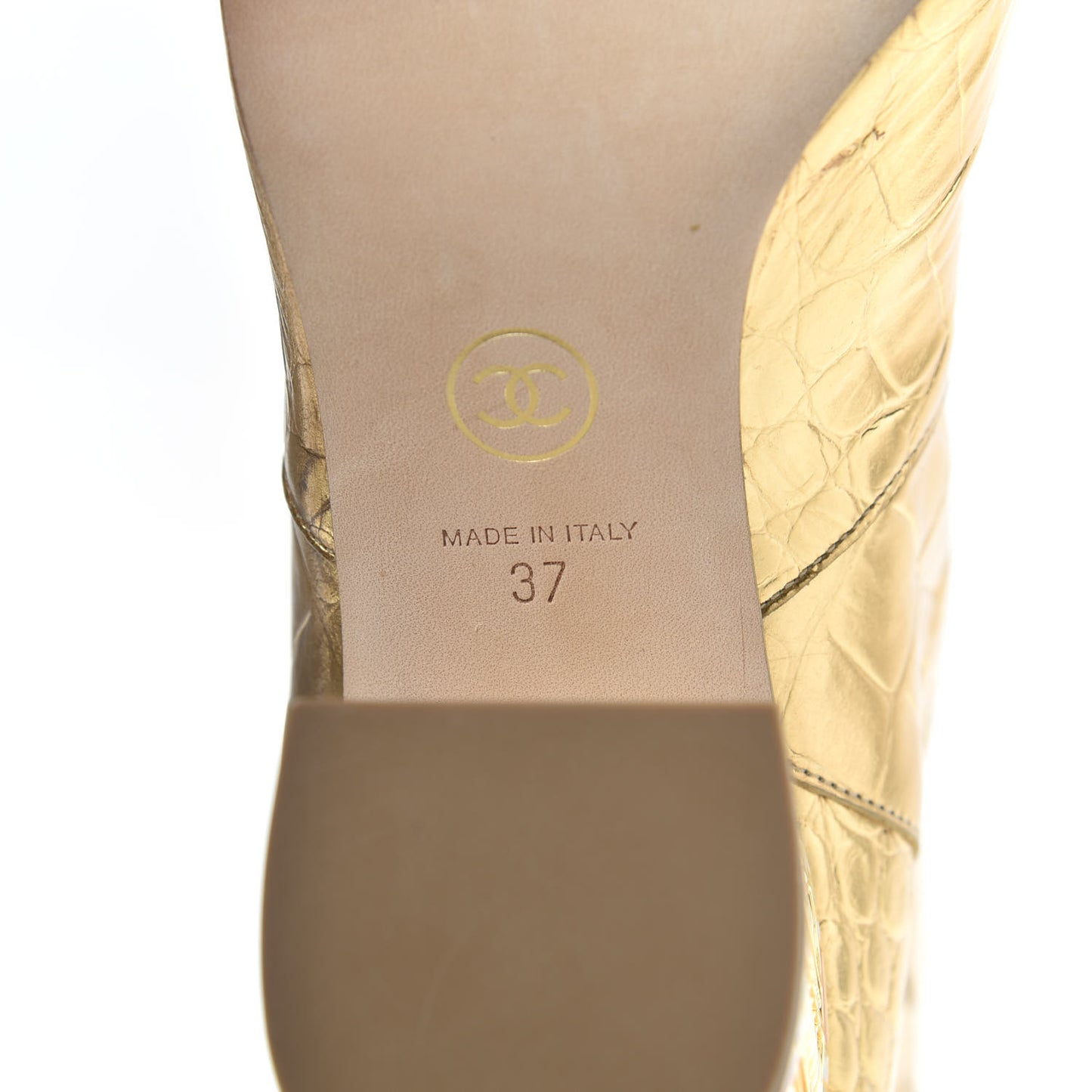 Calfskin Crocodile Embossed Cap Toe High Boots 37 Gold