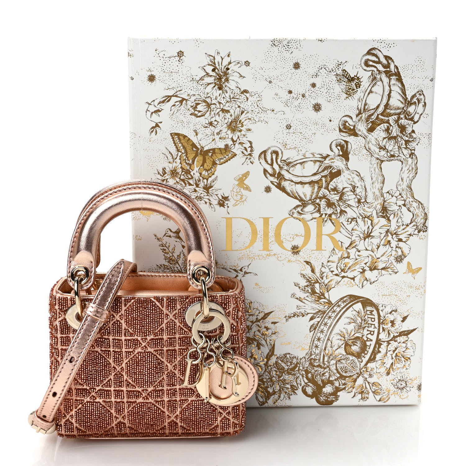 Christian Dior Lambskin Cannage Beaded Embroidery Micro Lady Dior Rose Gold 9 of 9