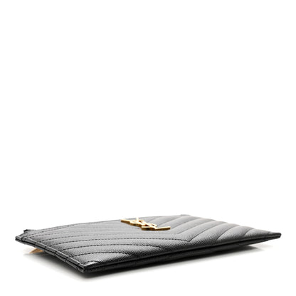 Saint Laurent Grain De Poudre Chevron Monogram Bill Pouch Black 5 of 8