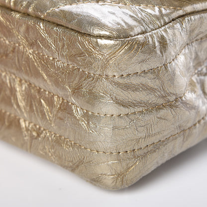 Chanel Metallic Patent Crumpled Calfskin Chevron Quilted Medium Double Flap Gold 9 of 12