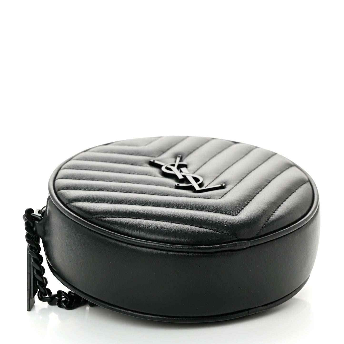 Calfskin Matelasse Chevron Round Vinyle Camera Bag Black