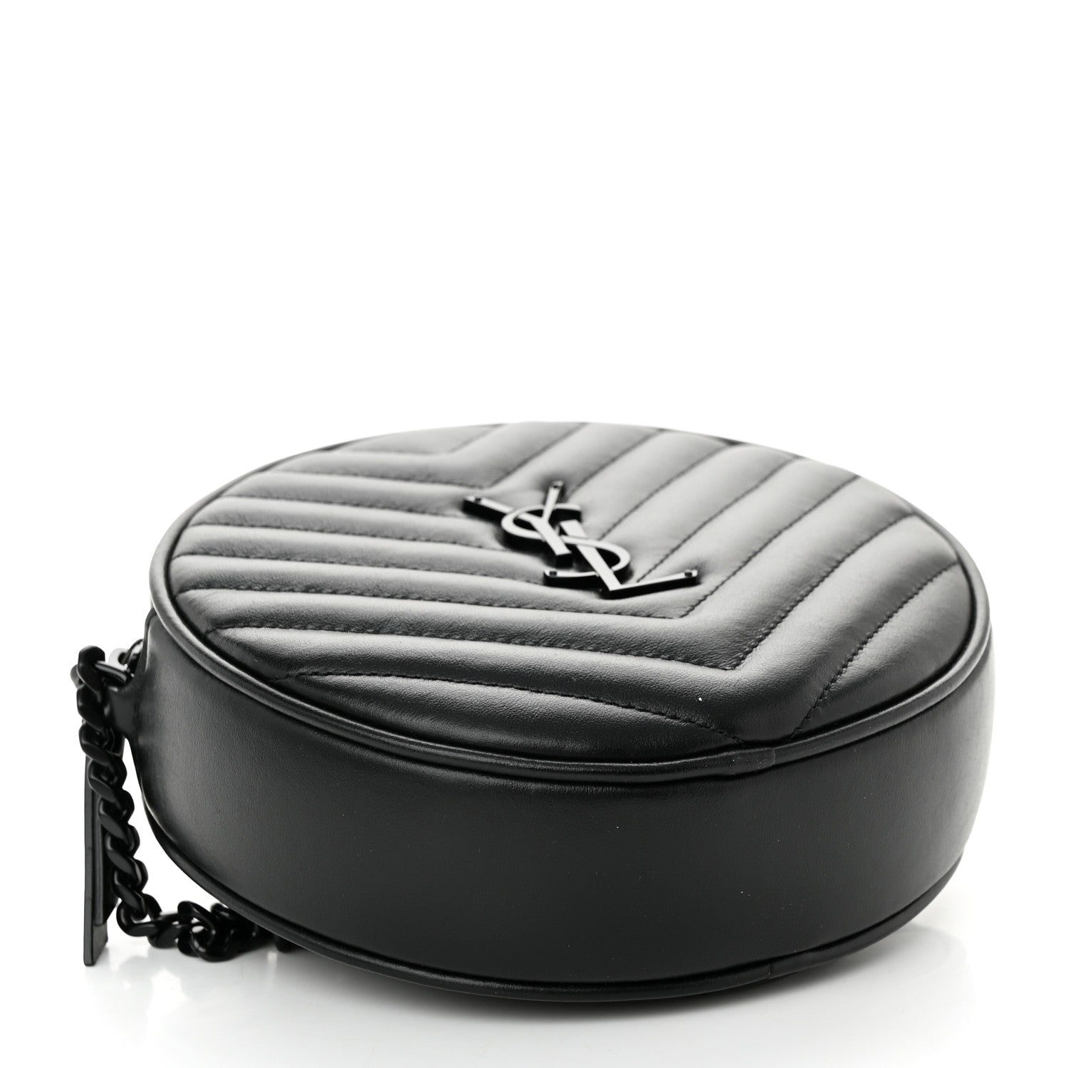 Saint Laurent Calfskin Matelasse Chevron Round Vinyle Camera Bag Black 4 of 10