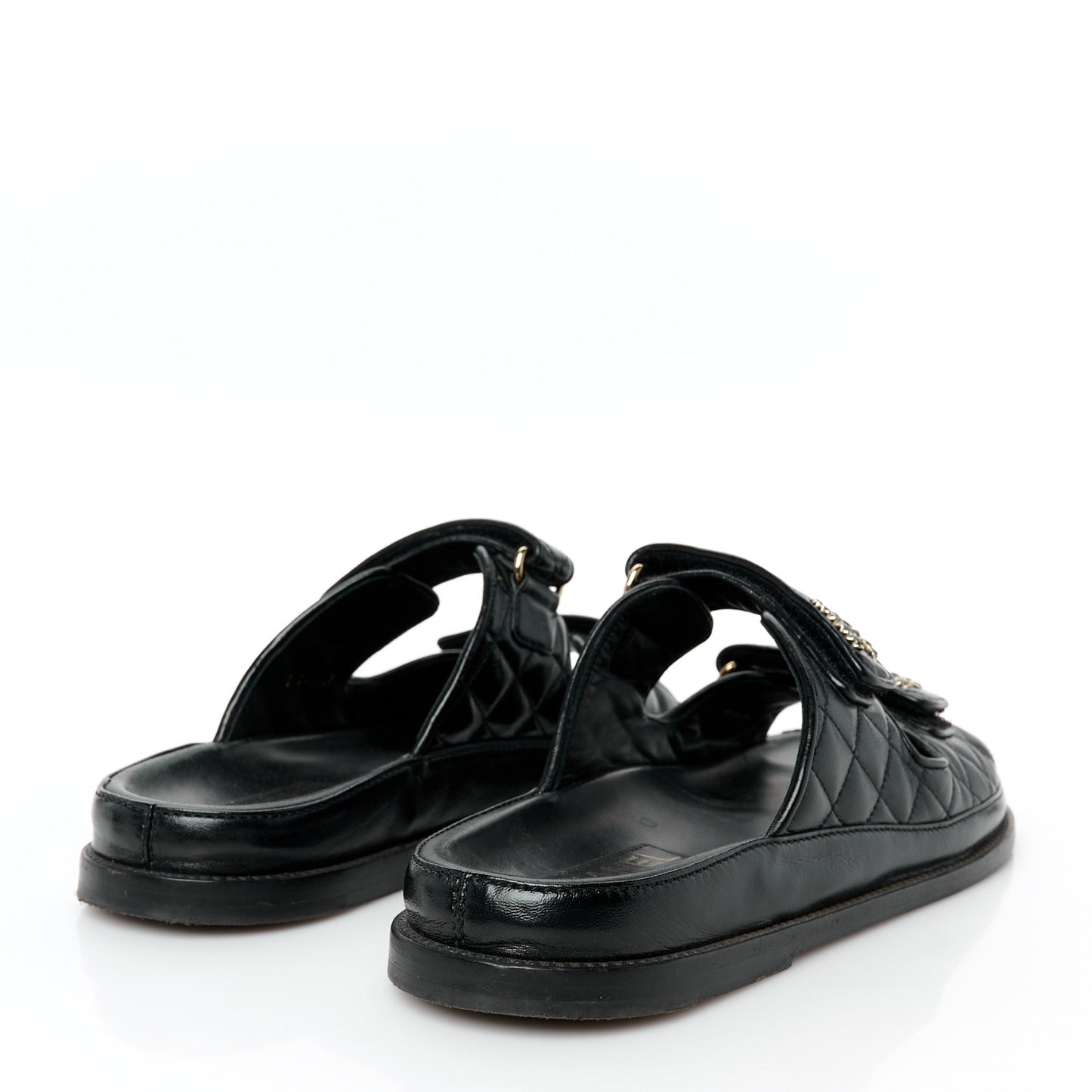 Lambskin Quilted Velcro Dad Chain CC Slide Sandals 41 Black