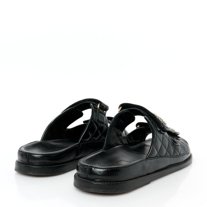 Chanel Lambskin Quilted Velcro Dad Chain CC Slide Sandals 41 Black 5 of 10