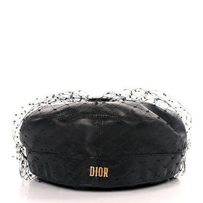 Christian Dior Lambskin Arty Beret Cap With Veil 57 Black 5 of 7