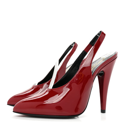 Saint Laurent Patent Venus 110 Slingback Pumps 37 Hot Red 3 of 10
