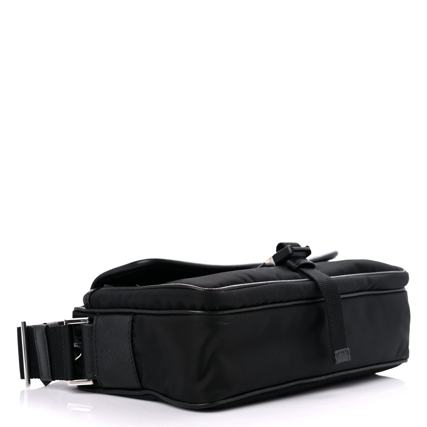 Tessuto Nylon Saffiano Single Snap Buckle Messenger Flap Bag Black