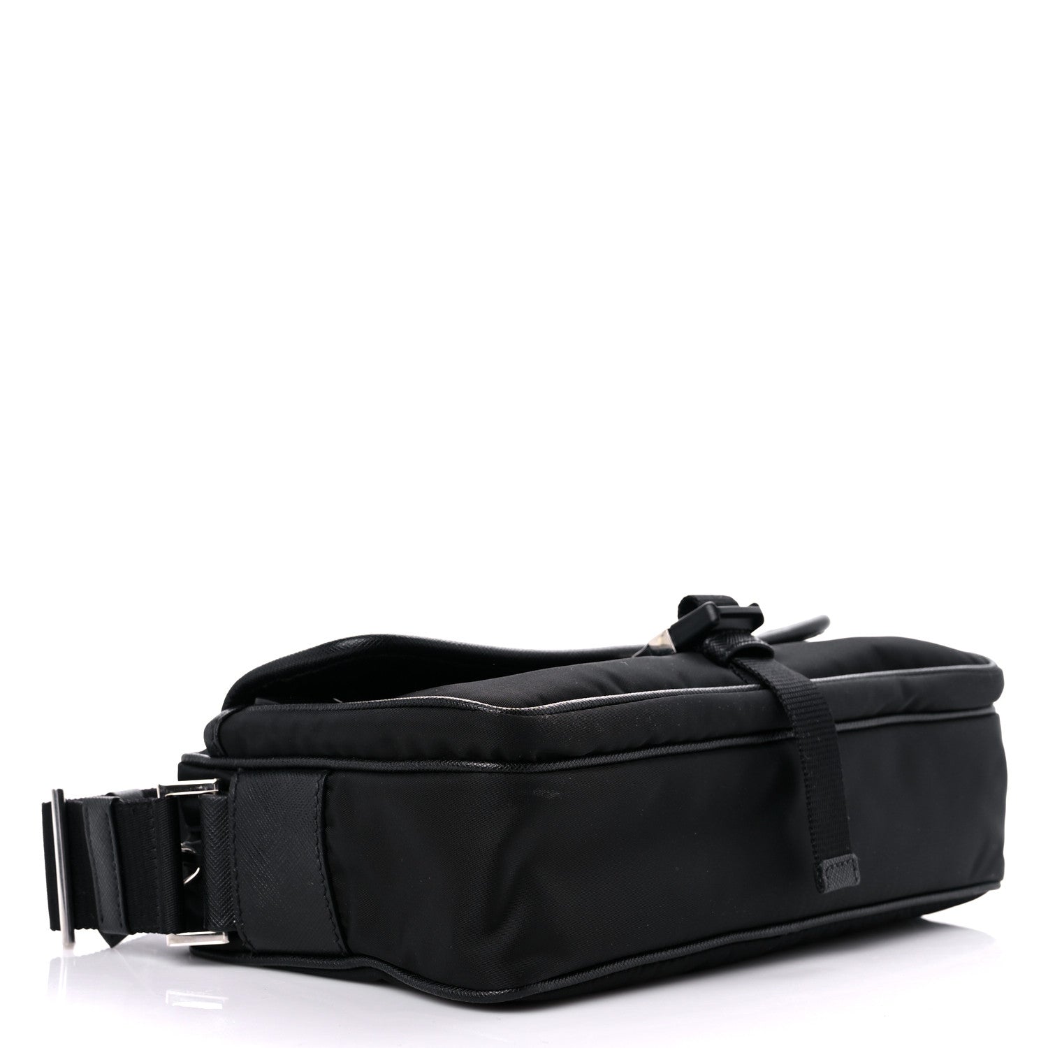 Prada Tessuto Nylon Saffiano Single Snap Buckle Messenger Flap Bag Black 3 of 11