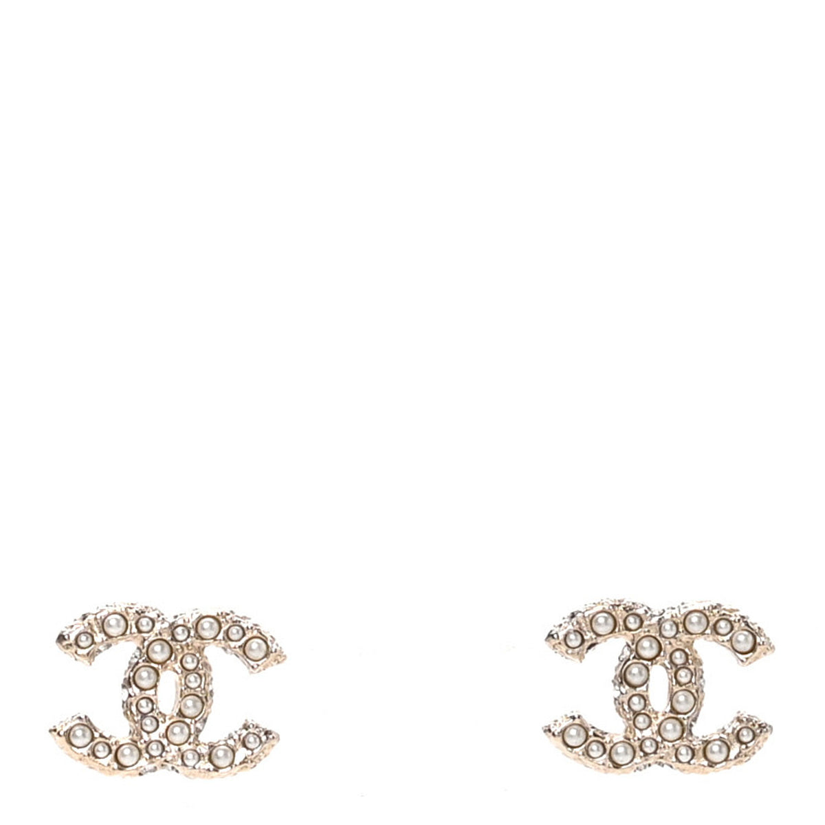 Chanel Metal Graduated Pearl Crystal CC Earrings Light Gold 1 of 5