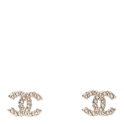 Chanel Metal Graduated Pearl Crystal CC Earrings Light Gold 1 of 5