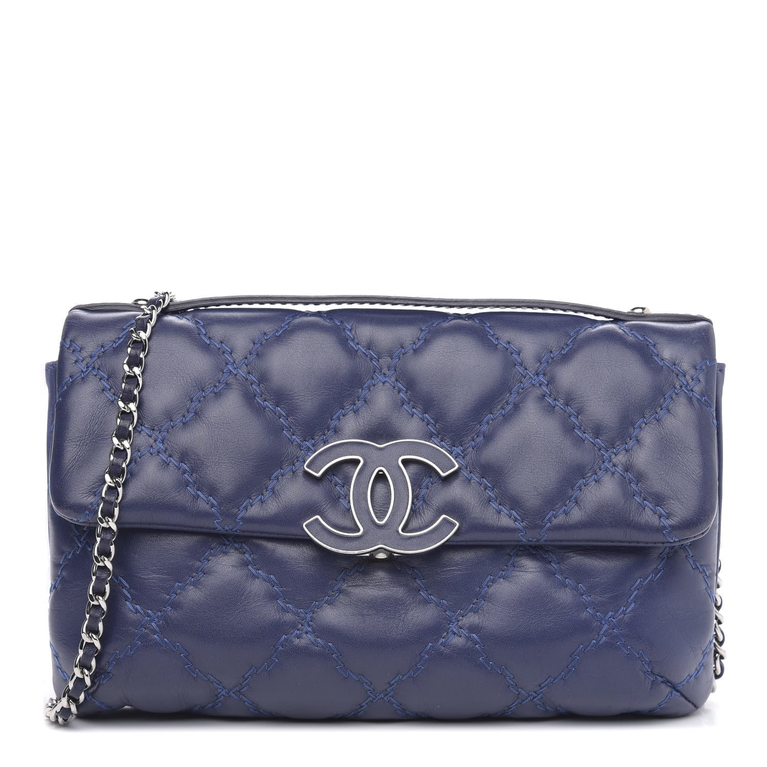 Chanel Calfskin Quilted Double Stitch Hamptons Clutch with Chain Blue 1 of 14